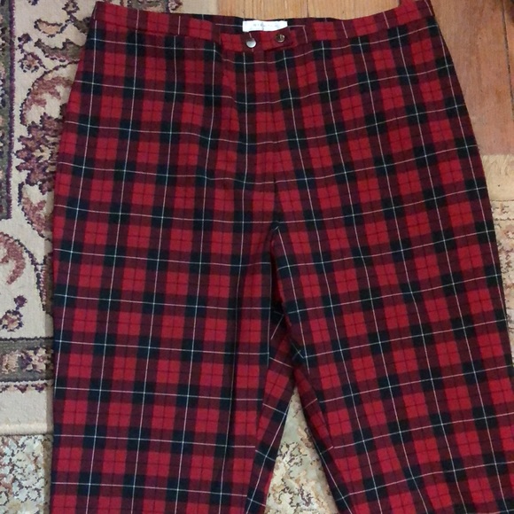 Vtg 90s JONES NY Size 14 Tartan Plaid Stretchy Flat Front HighWaist Snap-Close - Picture 10 of 16